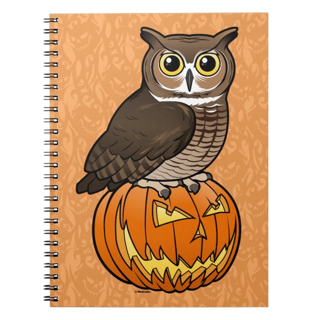 Cuaderno Gran búho de cuernos de Halloween (Frente)