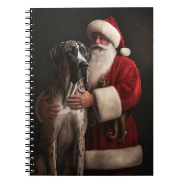 Cuaderno Gran Danés con Santa Claus Navideño Festivo (Frente)