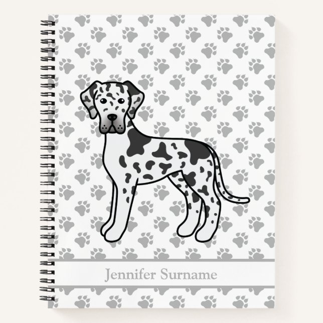 Cuaderno Gran Danés Harlequín Perro de Dibujos Animados Lin (Anverso)