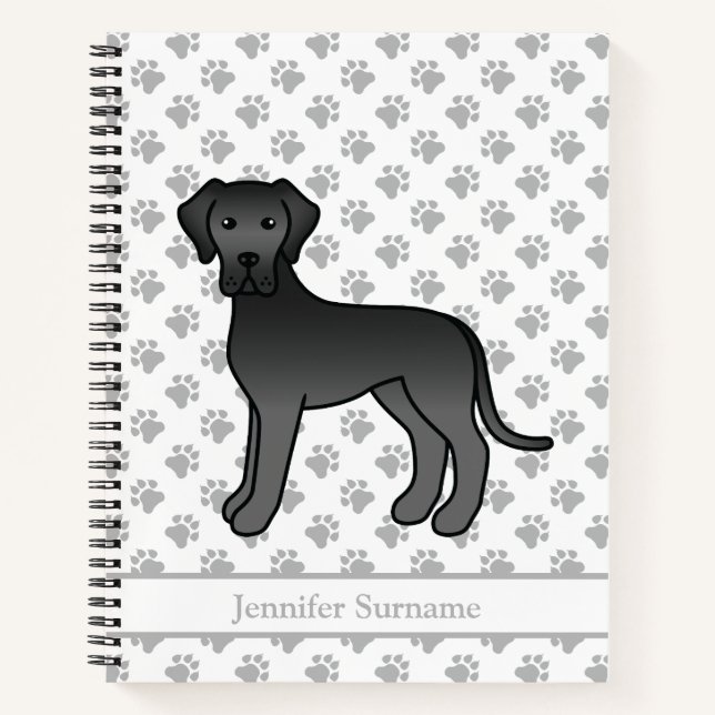Cuaderno Gran danés negro Perro de dibujos animados lindo & (Anverso)