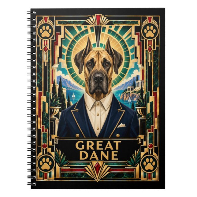 Cuaderno Gran Danés, perro Art Déco (Frente)