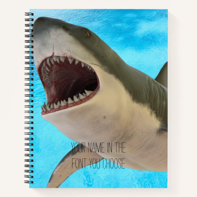 Cuaderno Gran espiral escolar de niños tiburones blancos (Anverso)