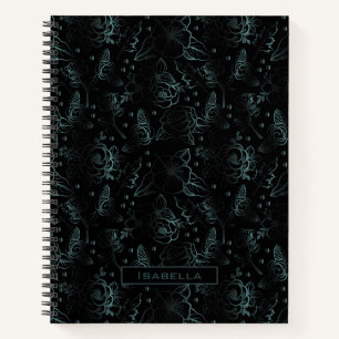 Cuaderno Gran flor patrón floral gris nombre personalizado