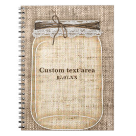 Cuaderno Gran frasco de Mason con Rustico de Arpillera y En