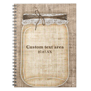 Cuaderno Gran frasco de Mason con Rustico de Arpillera y En