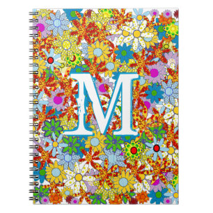 Cuaderno Gran Funky Monograma Patrón floral Colores brillan
