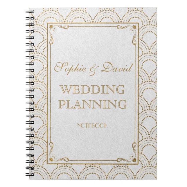 Cuaderno Gran Gatsby Art Déco blanco Planificador de Boda d (Frente)