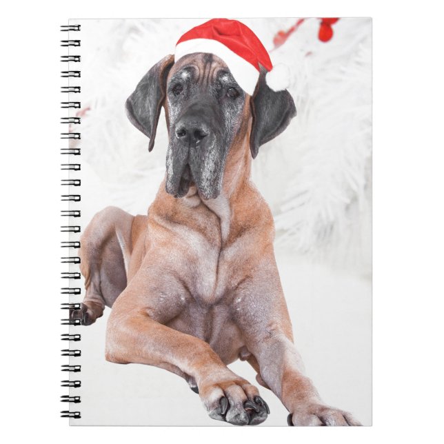 Cuaderno Gran Gorra de perro danés Feliz Navidad (Frente)