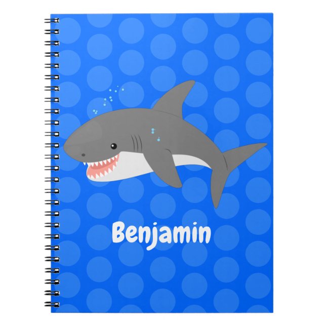 Cuaderno Gran ilustracion personalizado feliz de tiburón bl (Frente)