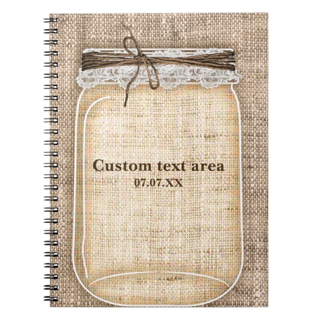 Cuaderno Gran Jar Mason con Rústico Burlap & Lace (Frente)