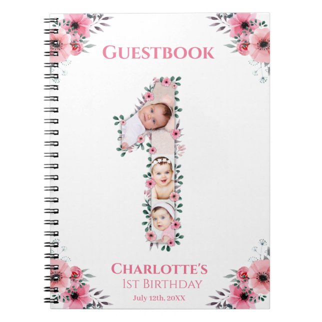 Cuaderno Gran libro de invitados de Chica de cumpleaños fot (Frente)