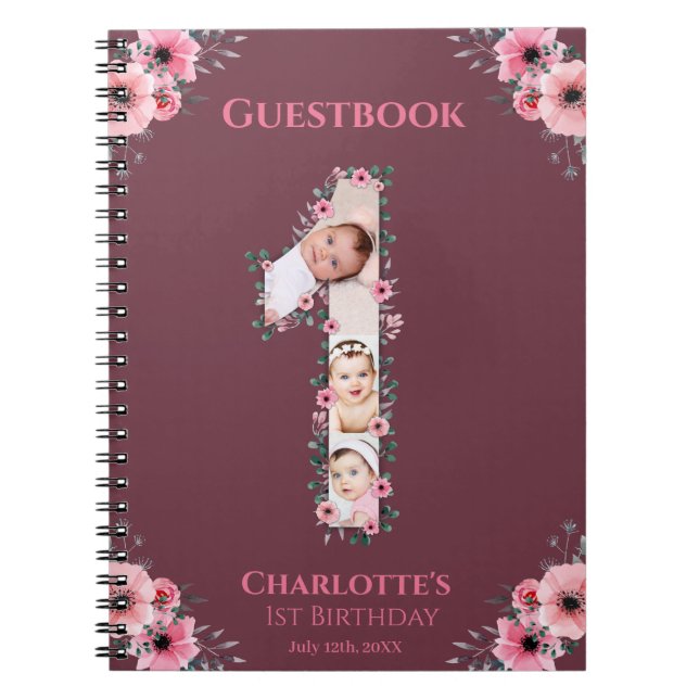 Cuaderno Gran libro de invitados de Chica de cumpleaños fot (Frente)