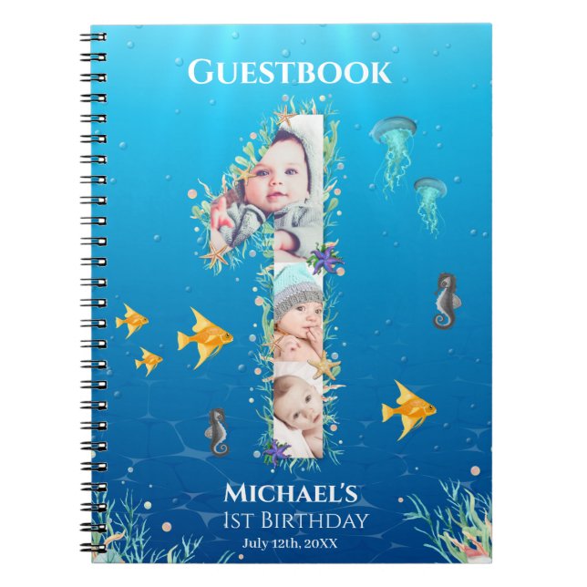 Cuaderno Gran libro de invitados de cumpleaños bajo el mar  (Frente)