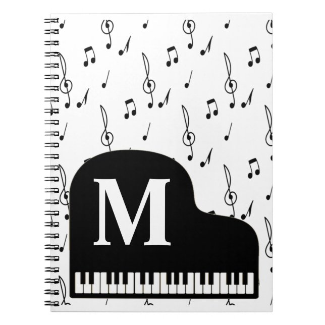 Cuaderno Gran nota musical de piano monograma pianista (Frente)