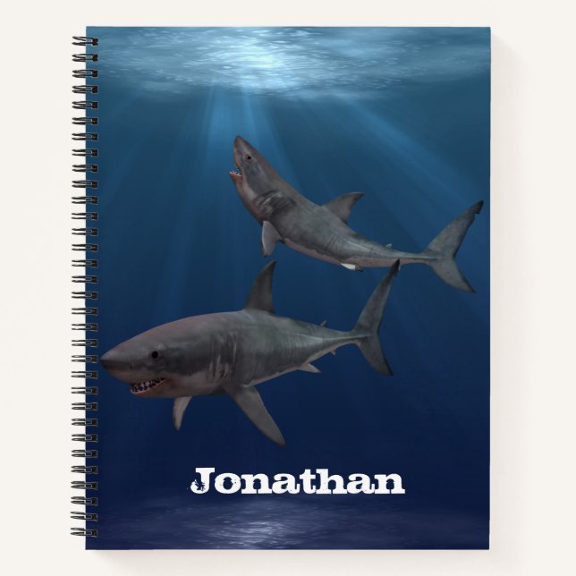 Cuaderno Gran océano personalizado del tiburón blanco (Anverso)