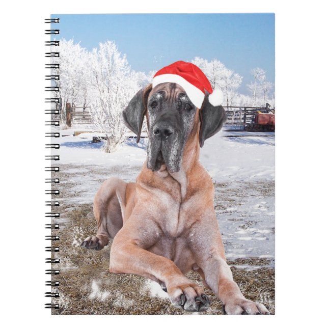Cuaderno Gran Perro De Azulejos Sentado En Gorra De Navidad (Frente)