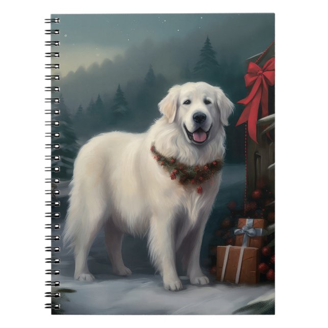 Cuaderno Gran Pirineo Perro en Navidad con Nieve (Frente)