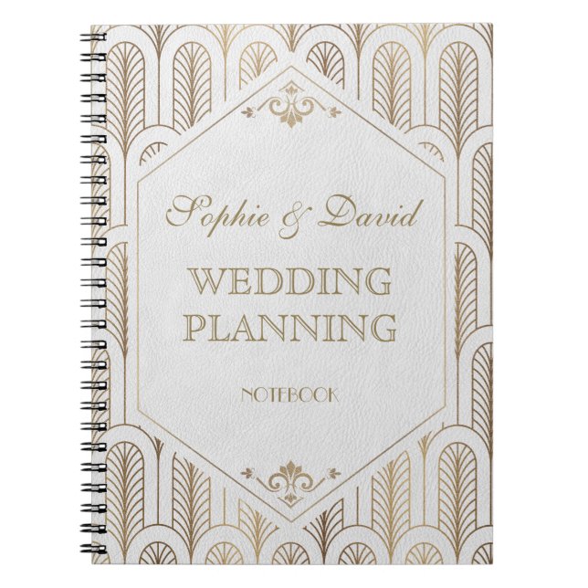 Cuaderno Gran planificador Gatsby Art Deco Gold White Weddi (Frente)