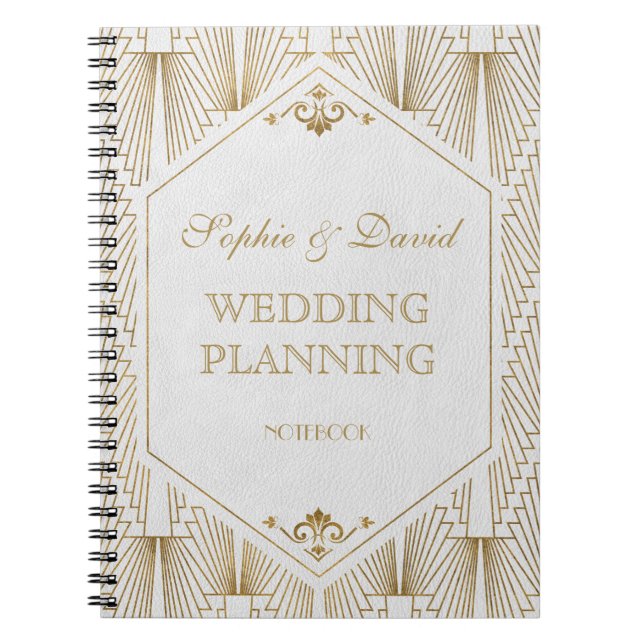 Cuaderno Gran planificador Gatsby Art Deco Gold White Weddi (Frente)