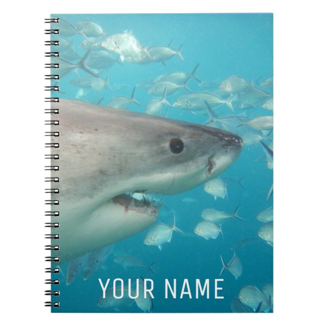 Cuaderno Gran Tiburón Blanco Retrato Subacuático Personaliz (Frente)