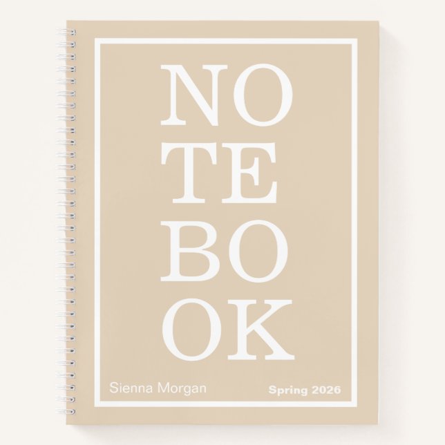 Cuaderno grande moderno de khaki suave/ beige "NOT (Anverso)