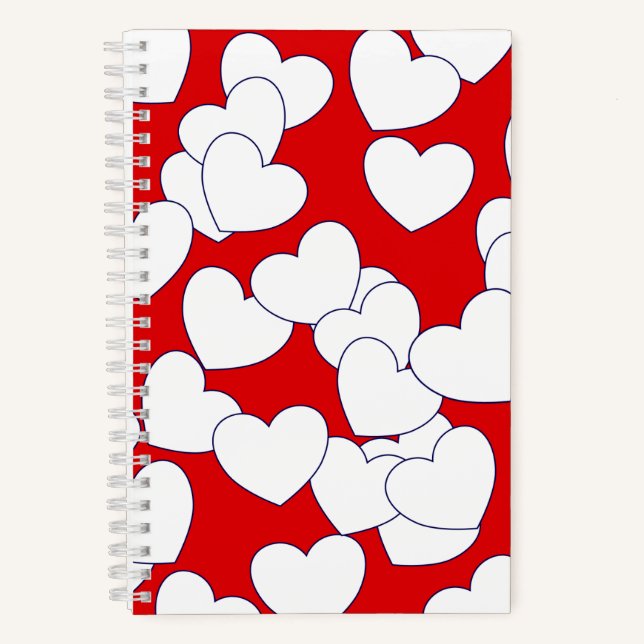 Cuaderno Grandes Corazones Blancos En Rojo Alarmante (Anverso)