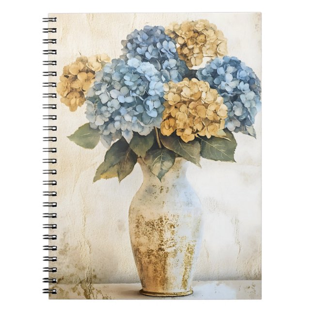Cuaderno Grandes flores de hortensias azules (Frente)