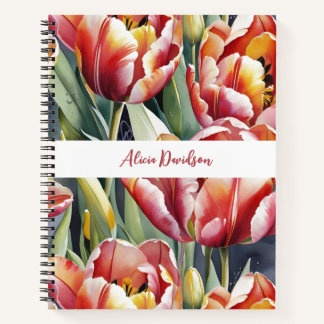 Cuaderno Grandes Tulipanes Rojos Amarillos Acuarela | tu no