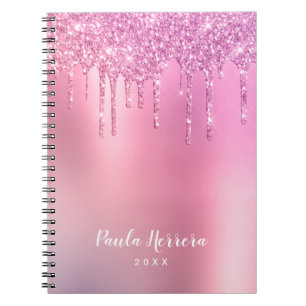 Cuaderno Grandioso oro rosa rosa y purpurina morado gotea