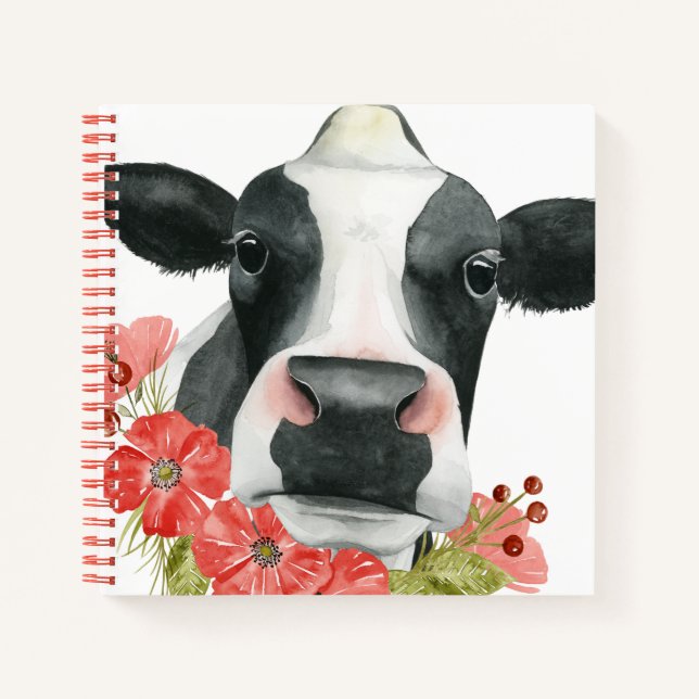 Cuaderno Granja de amapola - Vaca con flores (Anverso)
