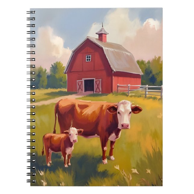 Cuaderno Granja de animales de granero rojo pintura de vaca (Frente)