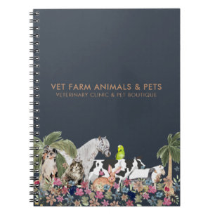 Cuaderno Granja de palma botánica animal gato perro pájaro