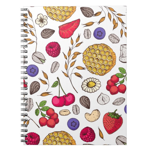 Cuaderno Granola, patrón muesli sin costuras. Mano de copos (Frente)