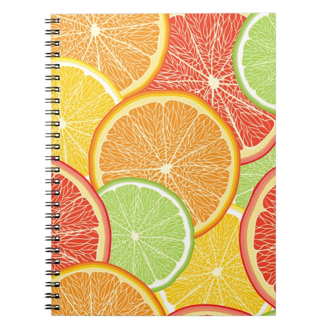 Cuaderno Grapefruit y fondo abstracto naranja. (Frente)