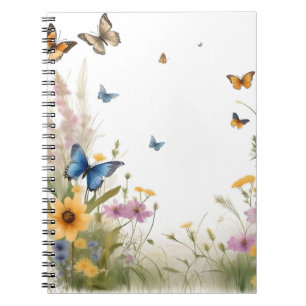 Cuaderno Grasas Y Mariposas De Flores Silvestres De Acuarel