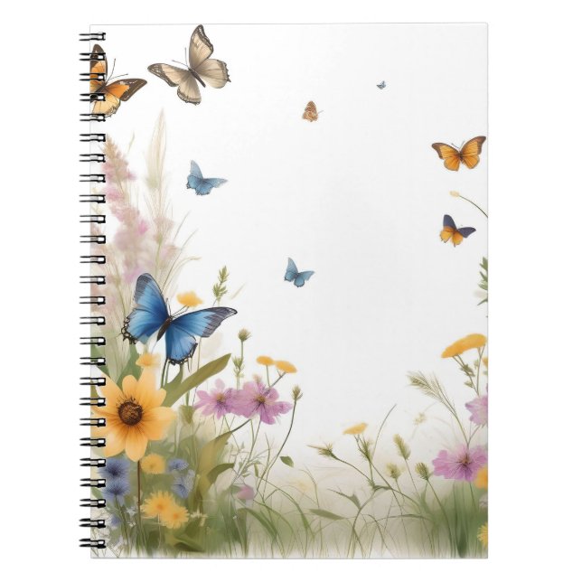 Cuaderno Grasas Y Mariposas De Flores Silvestres De Acuarel (Frente)