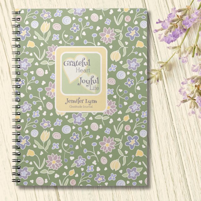 Cuaderno Grateful Heart Joyful Life Personalized Journal (Grateful Heart Joyful Life Floral Journal – Inspirational Green Notebook for Everyday Gratitude)