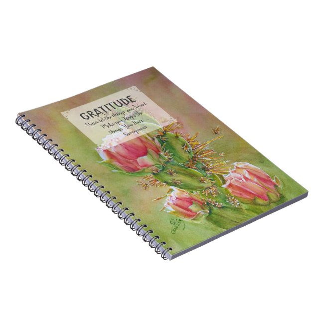 Cuaderno Gratitud De Flor De Cactus Rosa (Lado Derecho)