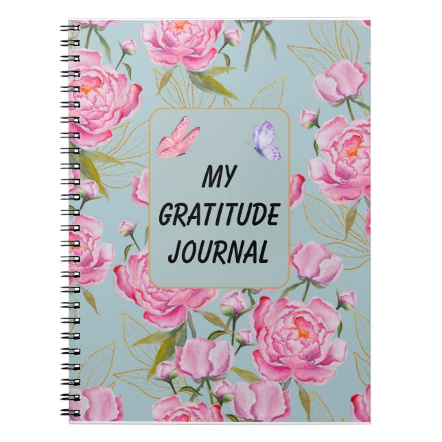 Cuaderno Gratitud de rosas rosadas personalizados (Frente)
