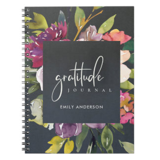 CUADERNO GRATITUD DIARIO GRIS ROSA BURGUNDA PURPLE FLORAL