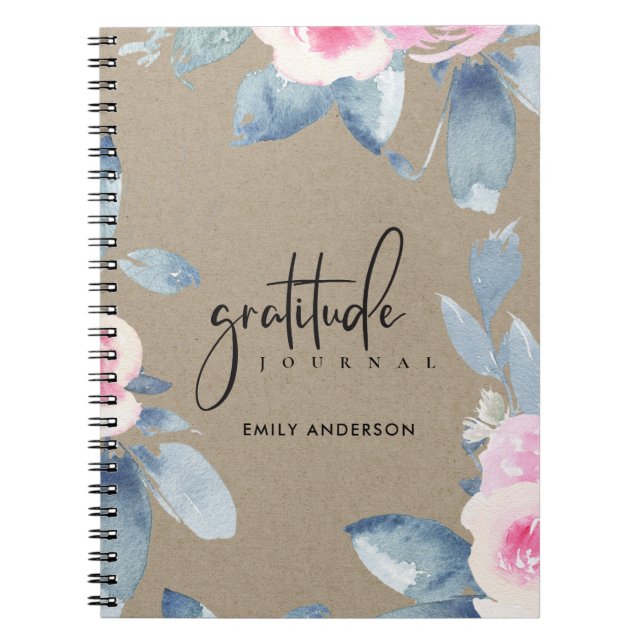CUADERNO GRATITUD DIARIO KRAFT PINK RUBOR FLOTE AZUL (Frente)
