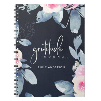 CUADERNO GRATITUD DIARIO NAVY PINK RUBOR FLORAL AZUL