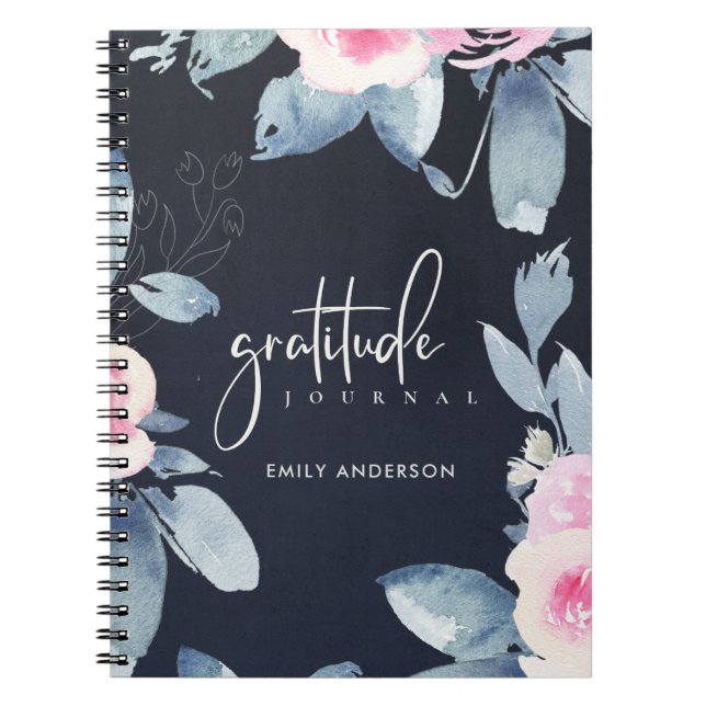 CUADERNO GRATITUD DIARIO NAVY PINK RUBOR FLORAL AZUL (Frente)