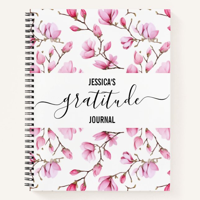 Cuaderno Gratitud Journal Patrón de magnolia rosa (Anverso)