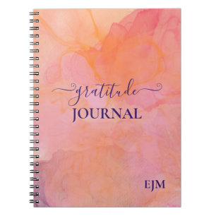 Cuaderno Gratitud monogramada de color morado rosado