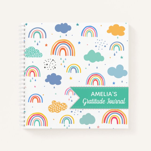 Cuaderno Gratitud personalizada en el patrón arcoiris moder (Anverso)