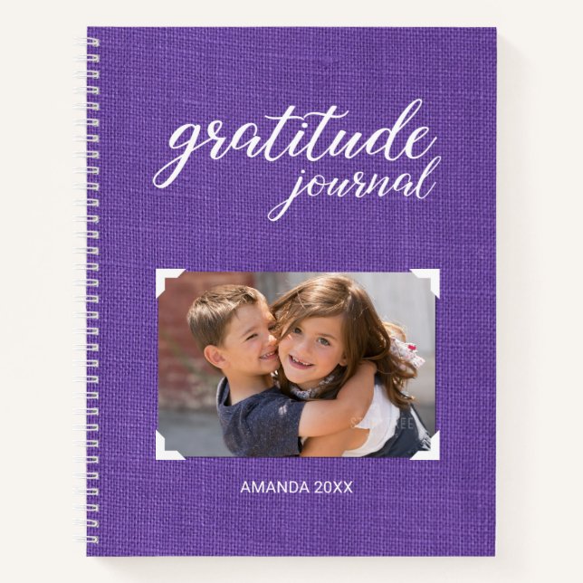 Cuaderno Gratitud Tu Nombre De Foto Estilo Purple Scrapbook (Anverso)
