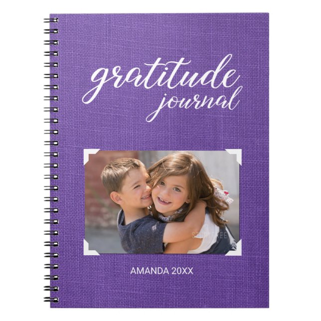 Cuaderno Gratitud Tu Nombre De Foto Estilo Purple Scrapbook (Frente)