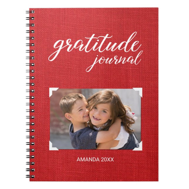 Cuaderno Gratitud Tu Nombre De Foto Estilo Red Scrapbook (Frente)