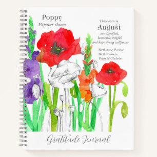 Cuaderno Gratitude Journal August Birth Month Flowers Poppy